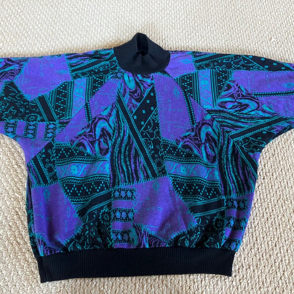 Vintage 1980s Cricket Lane Made In USA Womens Top Medium Floral Colorful Acrylic